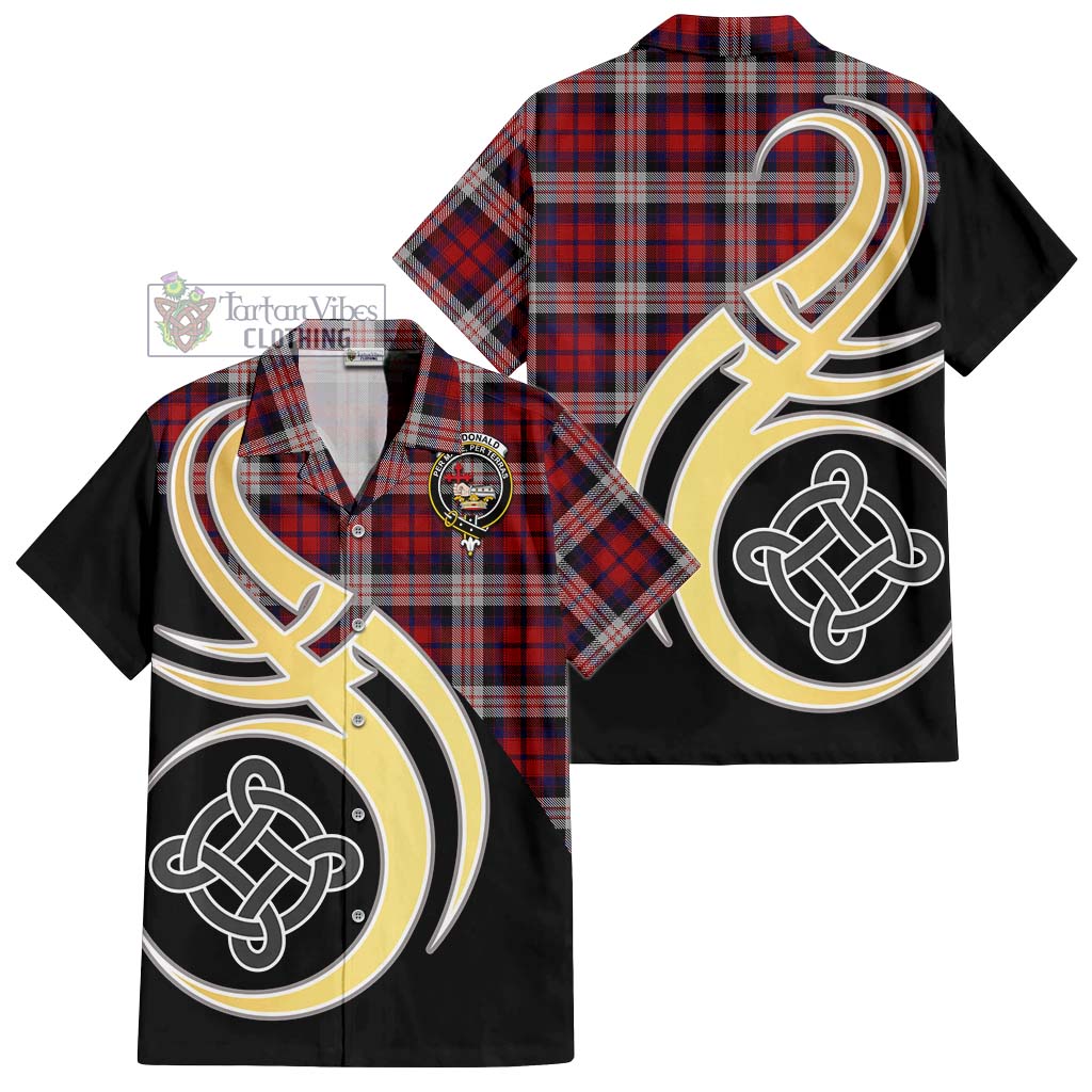 MacDonald Dress Irish Tartan Short Sleeve Button Shirt with Family Crest and Celtic Symbol Style - Tartan Vibes Clothing