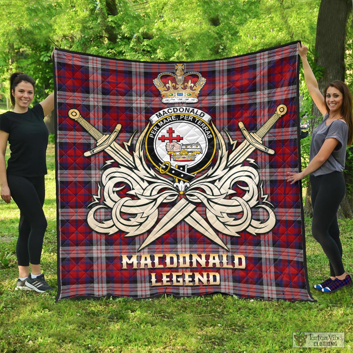 Tartan Vibes Clothing MacDonald Dress Irish Tartan Quilt with Clan Crest and the Golden Sword of Courageous Legacy