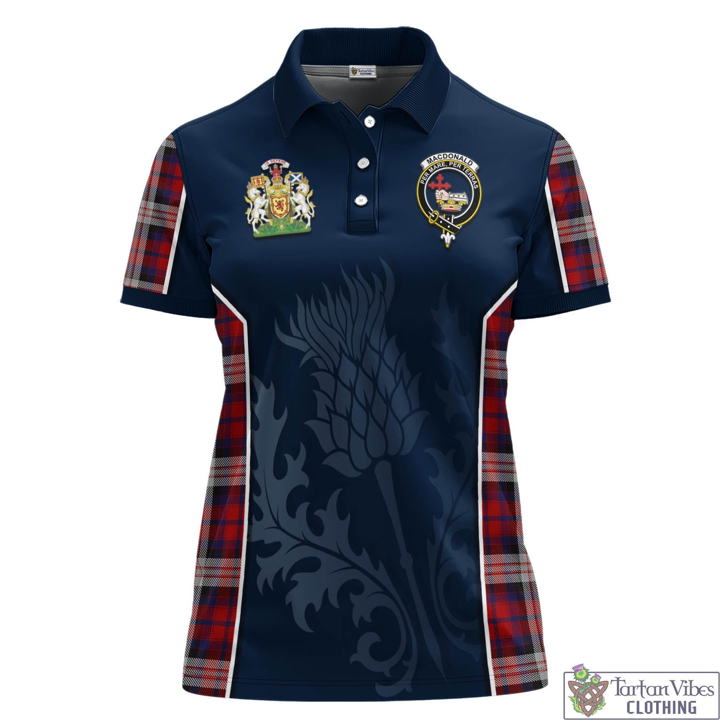 Tartan Vibes Clothing MacDonald Dress Irish Tartan Women's Polo Shirt with Family Crest and Scottish Thistle Vibes Sport Style