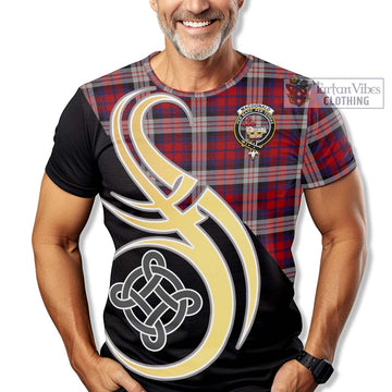 MacDonald Dress Irish Tartan T-Shirt with Family Crest and Celtic Symbol Style