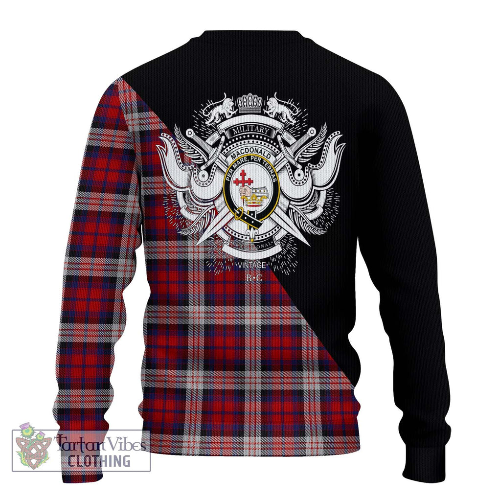 MacDonald Dress Irish Tartan Knitted Sweater with Family Crest and Military Logo Style - Tartanvibesclothing Shop