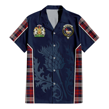 MacDonald Dress Irish Tartan Short Sleeve Button Up Shirt with Family Crest and Scottish Thistle Vibes Sport Style