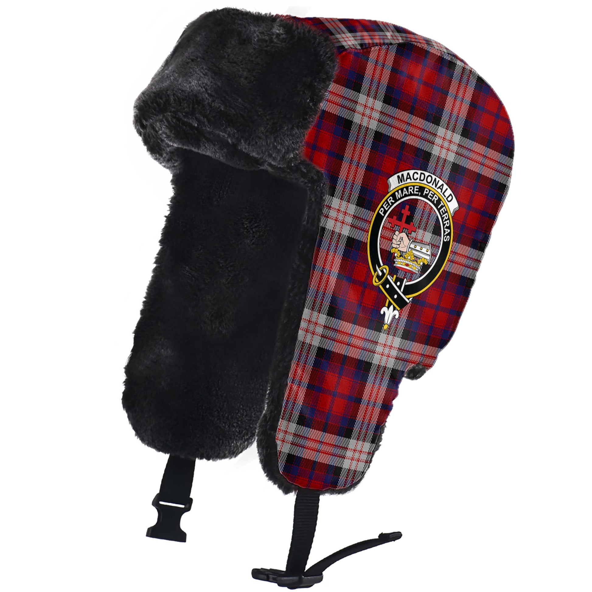 MacDonald Dress Irish Tartan Winter Trapper Hat with Family Crest - Tartanvibesclothing