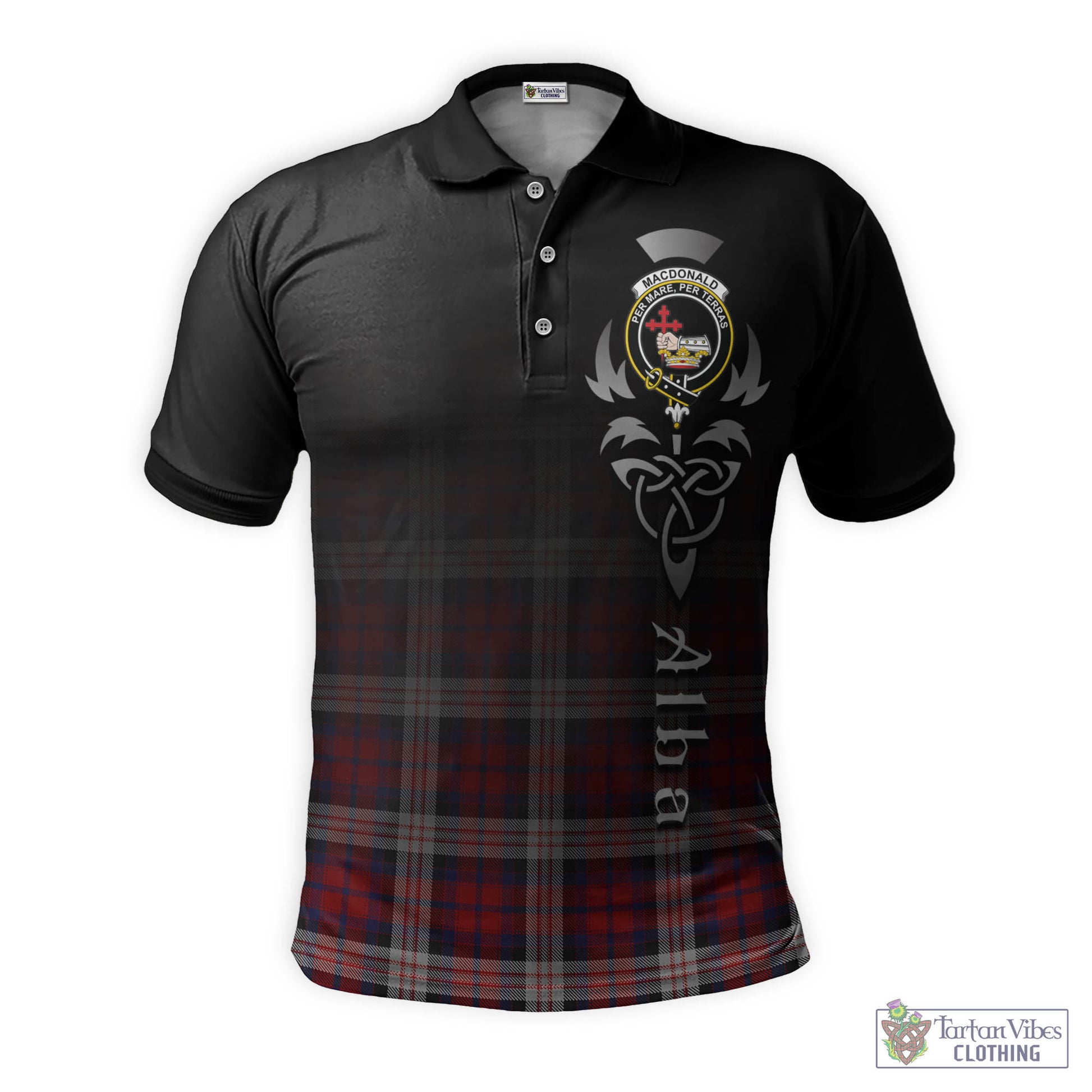 Tartan Vibes Clothing MacDonald Dress Irish Tartan Polo Shirt Featuring Alba Gu Brath Family Crest Celtic Inspired