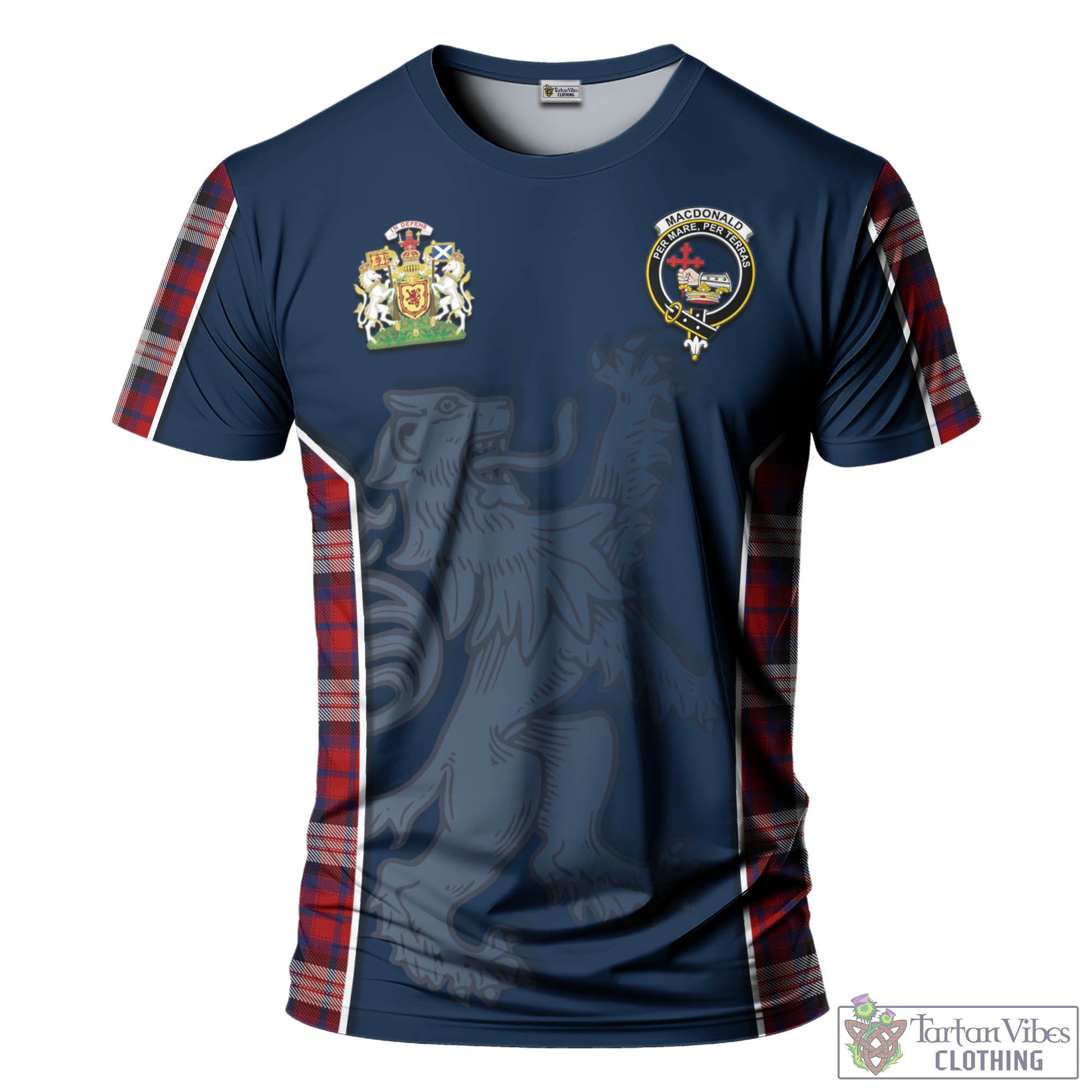 Tartan Vibes Clothing MacDonald Dress Irish Tartan T-Shirt with Family Crest and Lion Rampant Vibes Sport Style