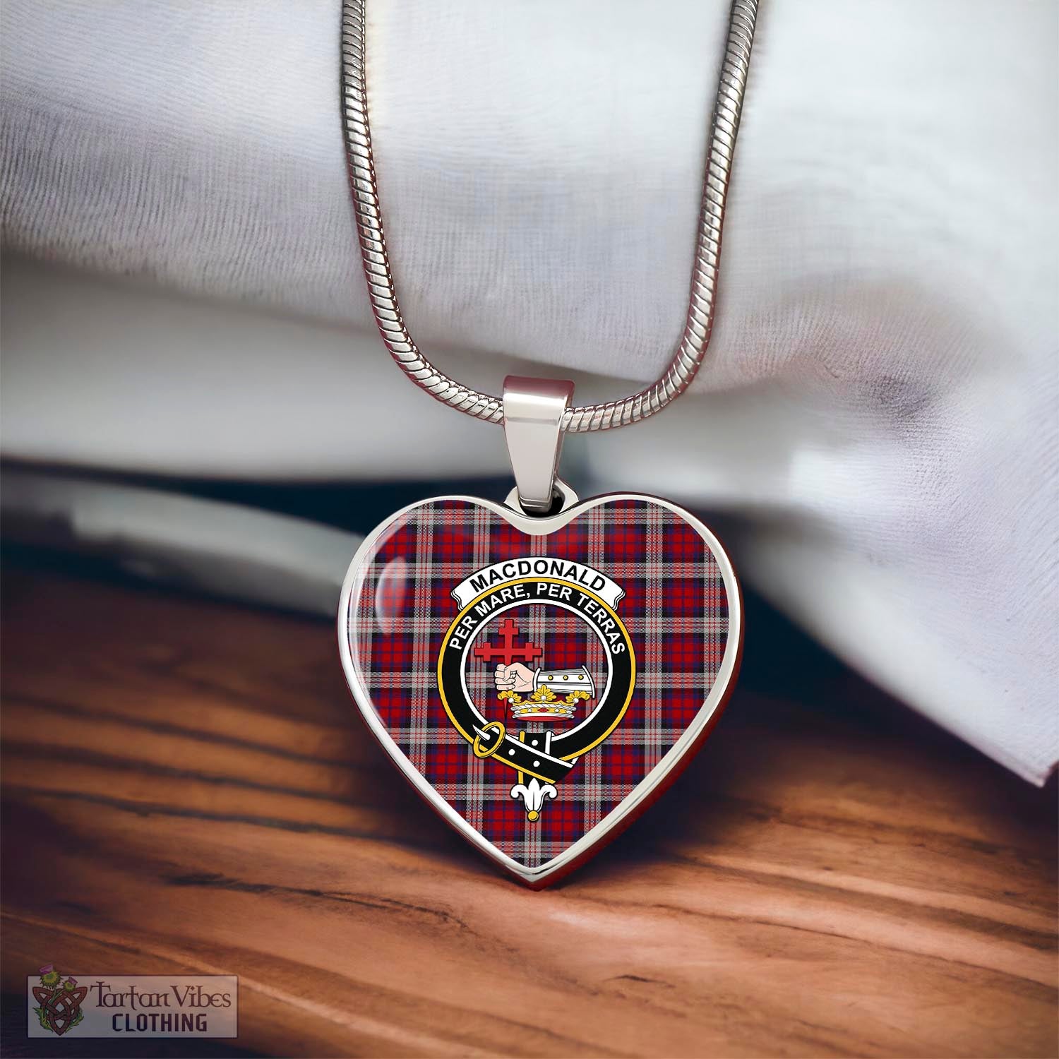 Tartan Vibes Clothing MacDonald Dress Irish Tartan Heart Necklace with Family Crest