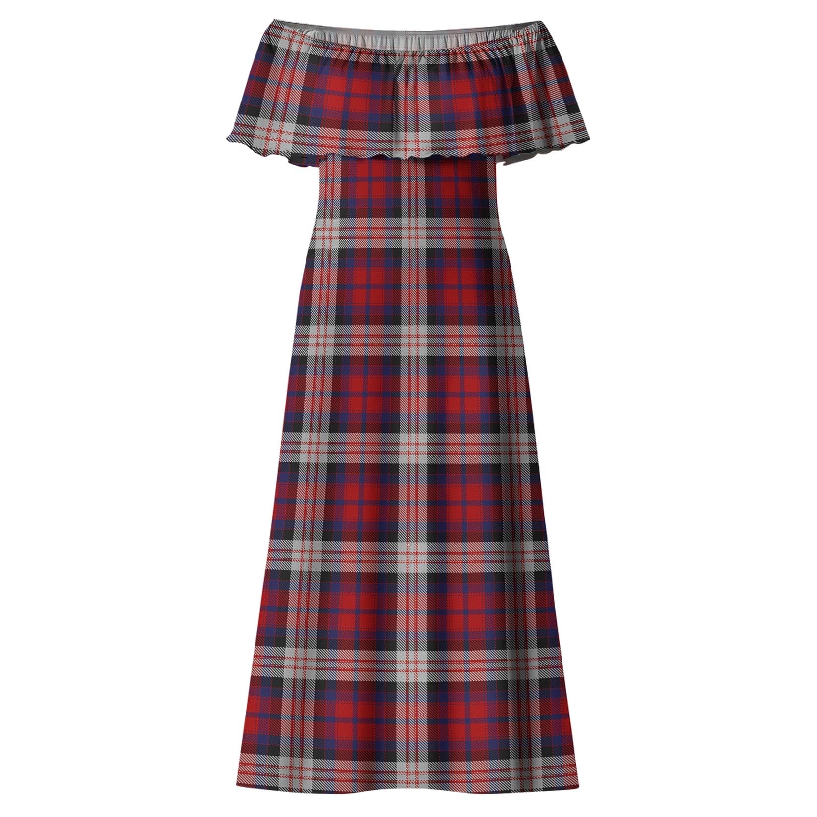 MacDonald Dress Irish Tartan Off Shoulder Long Dress - Tartanvibesclothing