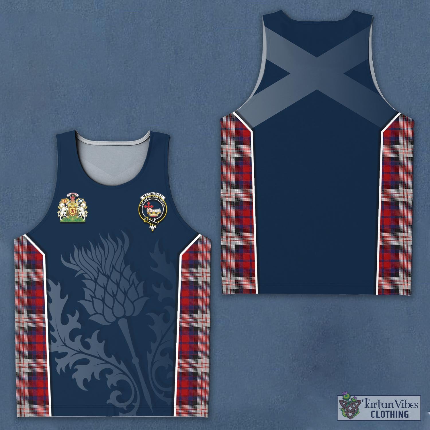 Tartan Vibes Clothing MacDonald Dress Irish Tartan Men's Tanks Top with Family Crest and Scottish Thistle Vibes Sport Style