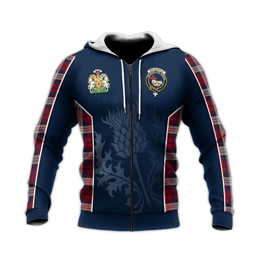 Tartan Vibes Clothing MacDonald Dress Irish Tartan Knitted Hoodie with Family Crest and Scottish Thistle Vibes Sport Style