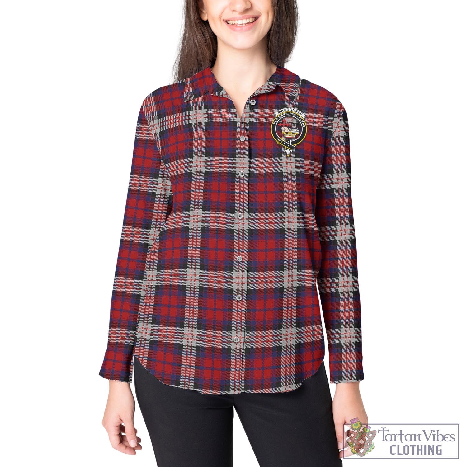 Tartan Vibes Clothing MacDonald Dress Irish Tartan Womens Casual Shirt with Family Crest