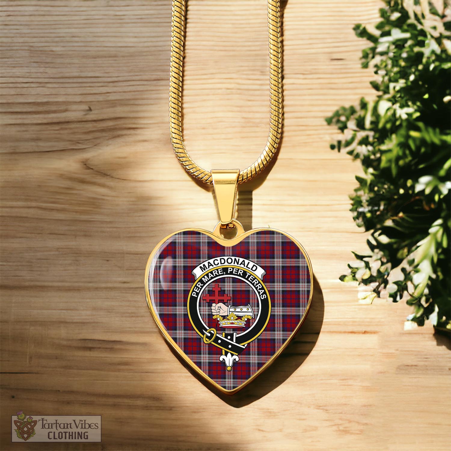 Tartan Vibes Clothing MacDonald Dress Irish Tartan Heart Necklace with Family Crest