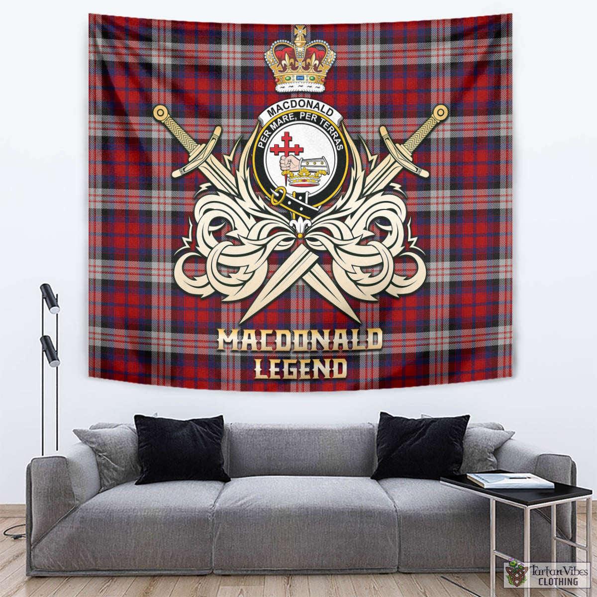 Tartan Vibes Clothing MacDonald Dress Irish Tartan Tapestry with Clan Crest and the Golden Sword of Courageous Legacy