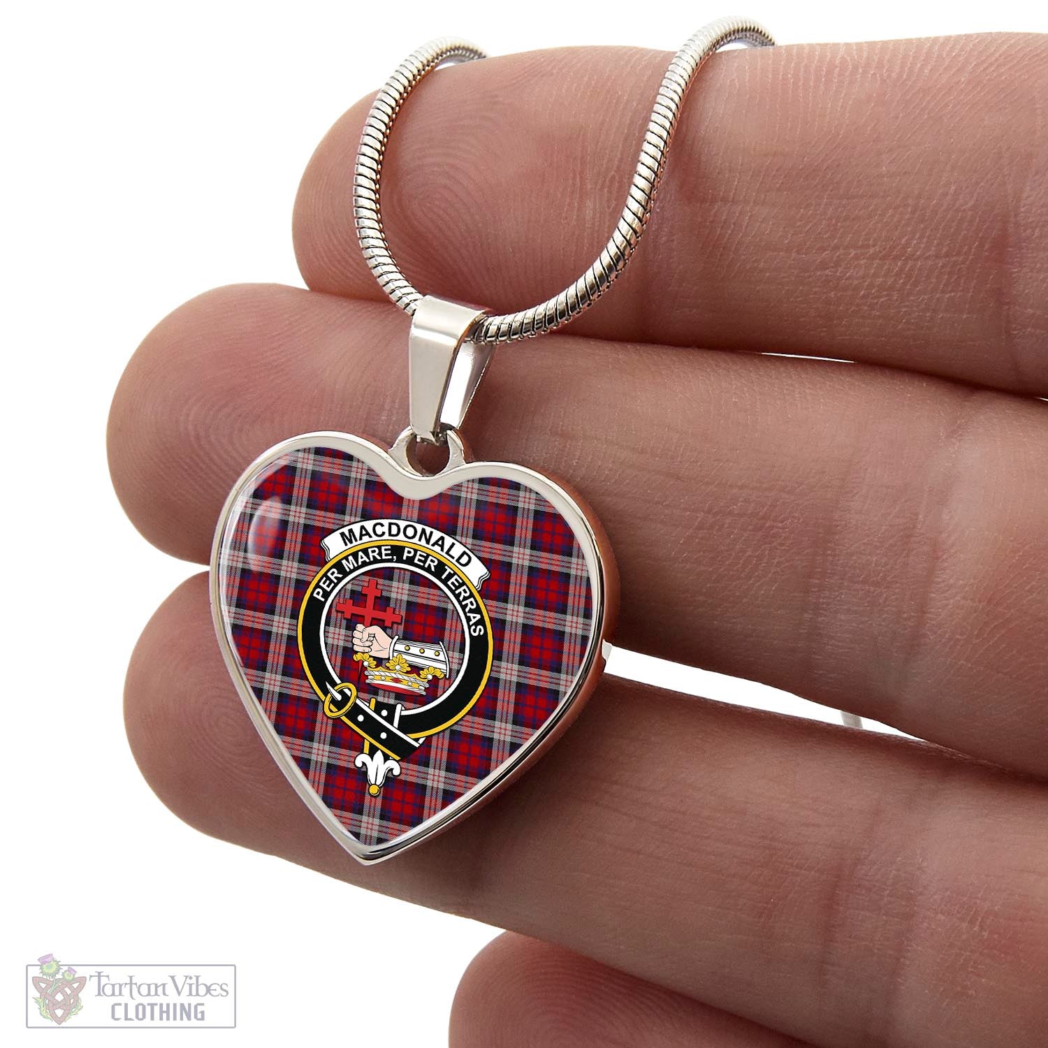 Tartan Vibes Clothing MacDonald Dress Irish Tartan Heart Necklace with Family Crest