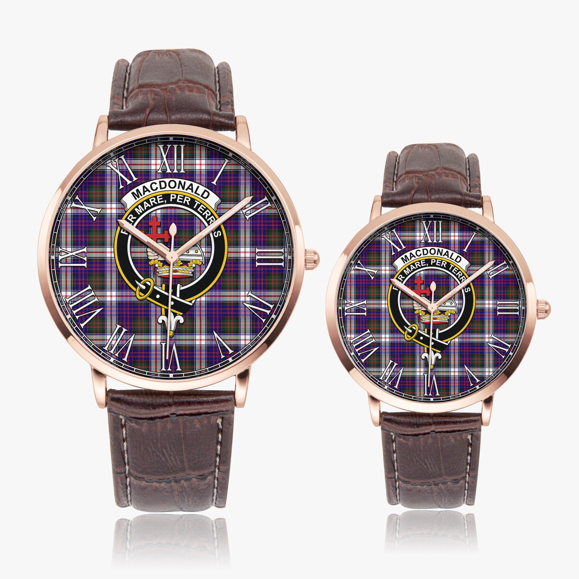 MacDonald Dress Modern Tartan Family Crest Leather Strap Quartz Watch - Tartanvibesclothing