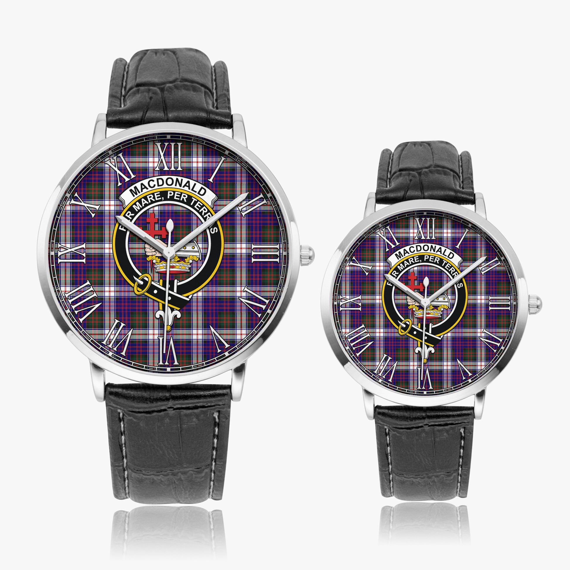 MacDonald Dress Modern Tartan Family Crest Leather Strap Quartz Watch - Tartanvibesclothing