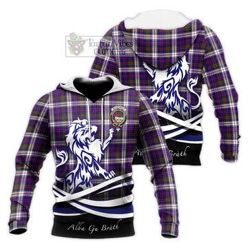 MacDonald Dress Modern Tartan Knitted Hoodie with Alba Gu Brath Regal Lion Emblem