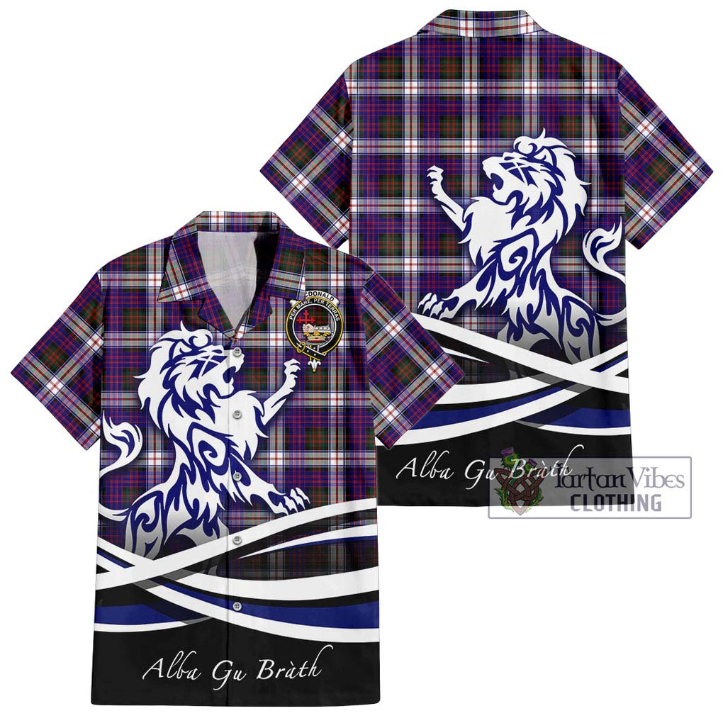 MacDonald Dress Modern Tartan Short Sleeve Button Shirt with Alba Gu Brath Regal Lion Emblem Kid - Tartanvibesclothing Shop