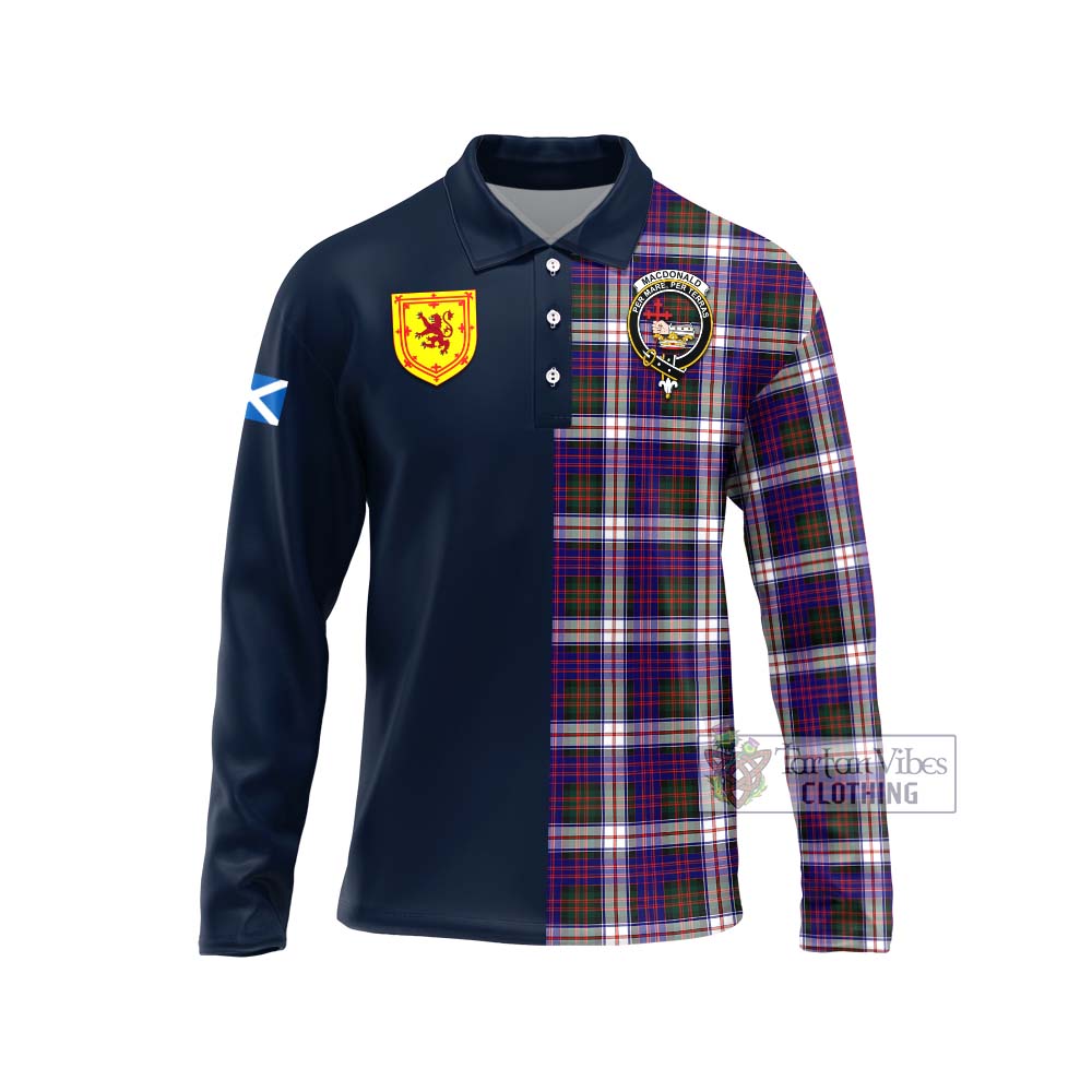 Tartan Vibes Clothing MacDonald Dress Modern Tartan Long Sleeve Polo Shirt with Scottish Lion Royal Arm Half Style