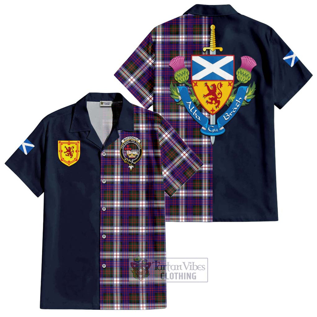 Tartan Vibes Clothing MacDonald Dress Modern Tartan Short Sleeve Button Shirt with Scottish Lion Royal Arm Half Style