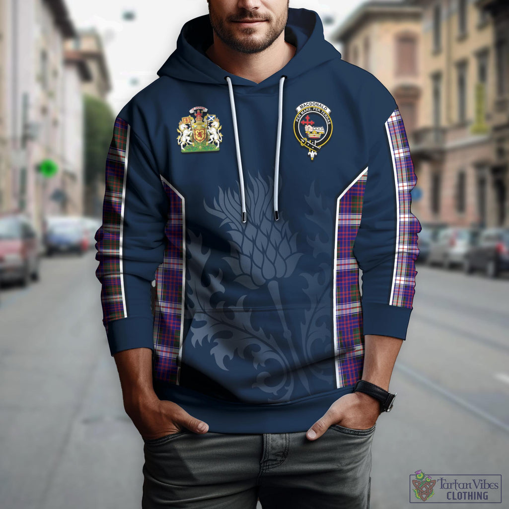 Tartan Vibes Clothing MacDonald Dress Modern Tartan Hoodie with Family Crest and Scottish Thistle Vibes Sport Style