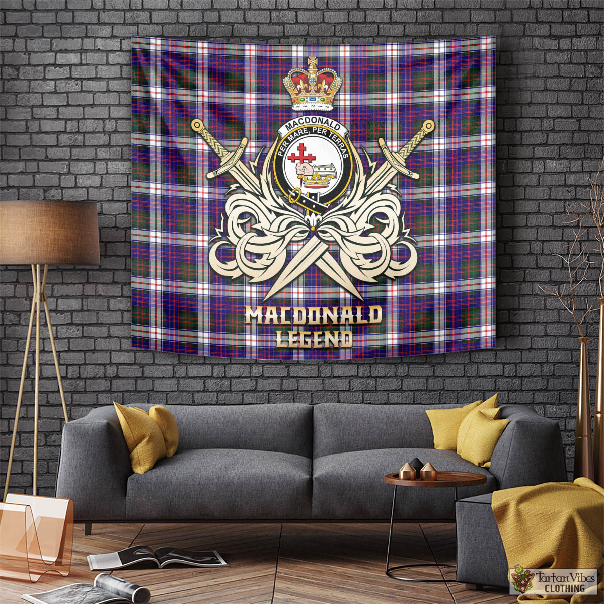 Tartan Vibes Clothing MacDonald Dress Modern Tartan Tapestry with Clan Crest and the Golden Sword of Courageous Legacy