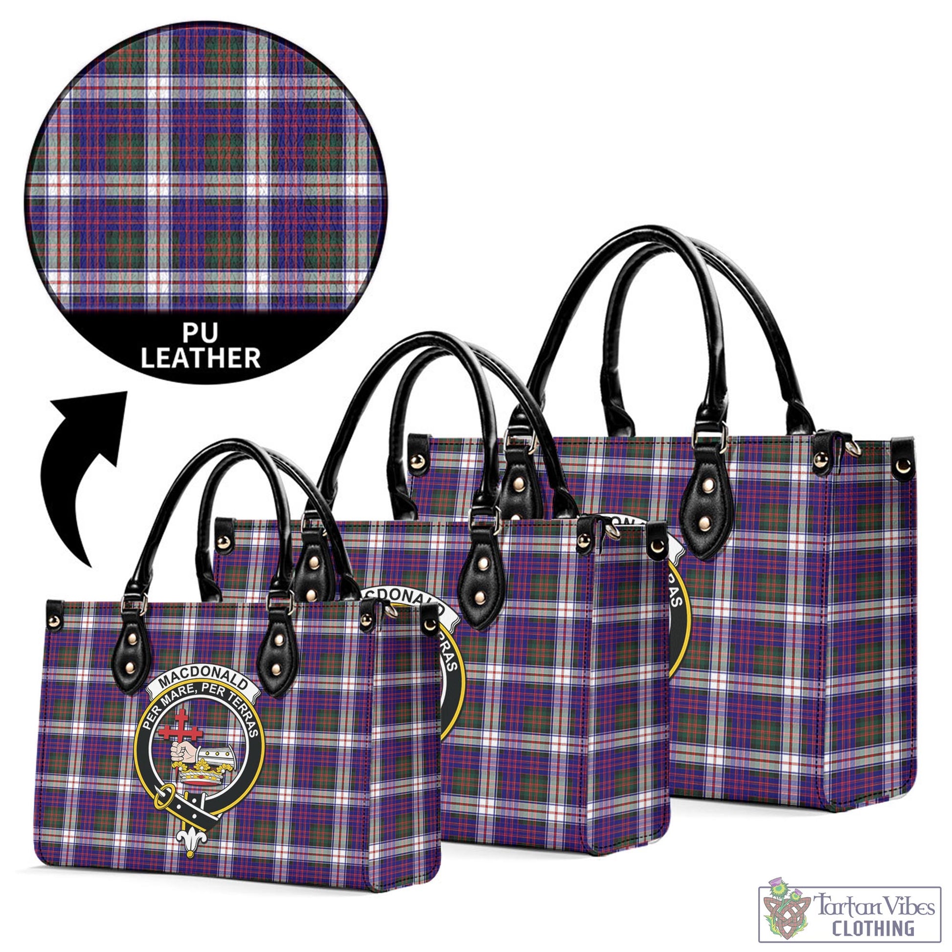 Tartan Vibes Clothing MacDonald Dress Modern Tartan Luxury Leather Handbags with Family Crest