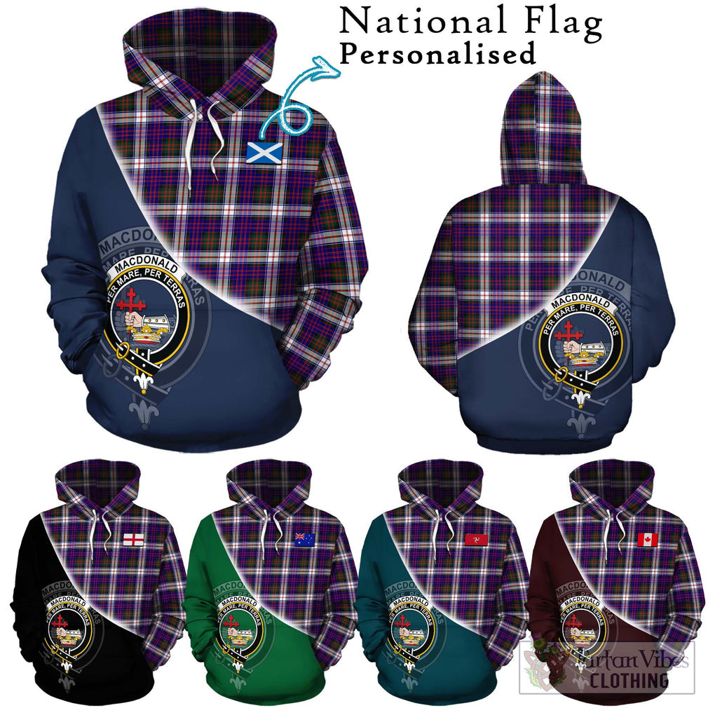 MacDonald Dress Modern Tartan Hoodie with Personalised National Flag and Family Crest Half Style Zip Hoodie - Tartanvibesclothing Shop