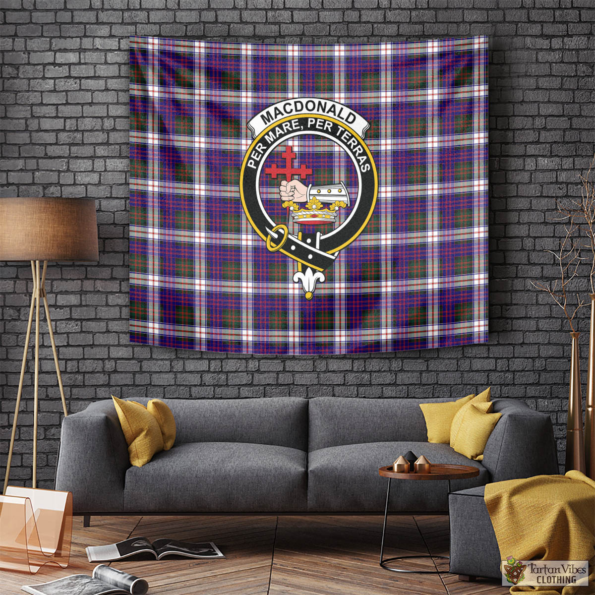 Tartan Vibes Clothing MacDonald Dress Modern Tartan Tapestry Wall Hanging and Home Decor for Room with Family Crest