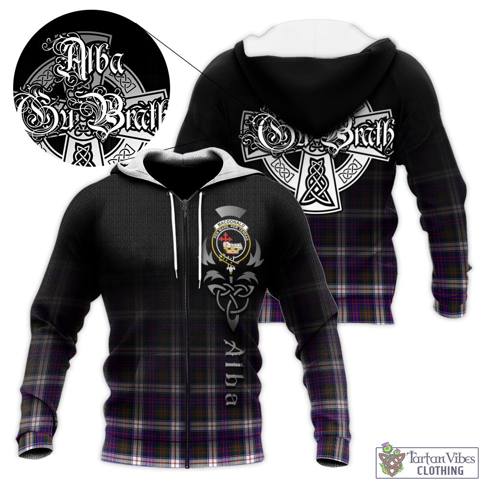 Tartan Vibes Clothing MacDonald Dress Modern Tartan Knitted Hoodie Featuring Alba Gu Brath Family Crest Celtic Inspired