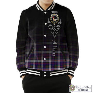 MacDonald Dress Modern Tartan Baseball Jacket Featuring Alba Gu Brath Family Crest Celtic Inspired