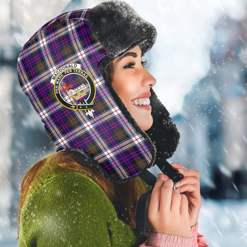 MacDonald Dress Modern Tartan Winter Trapper Hat with Family Crest