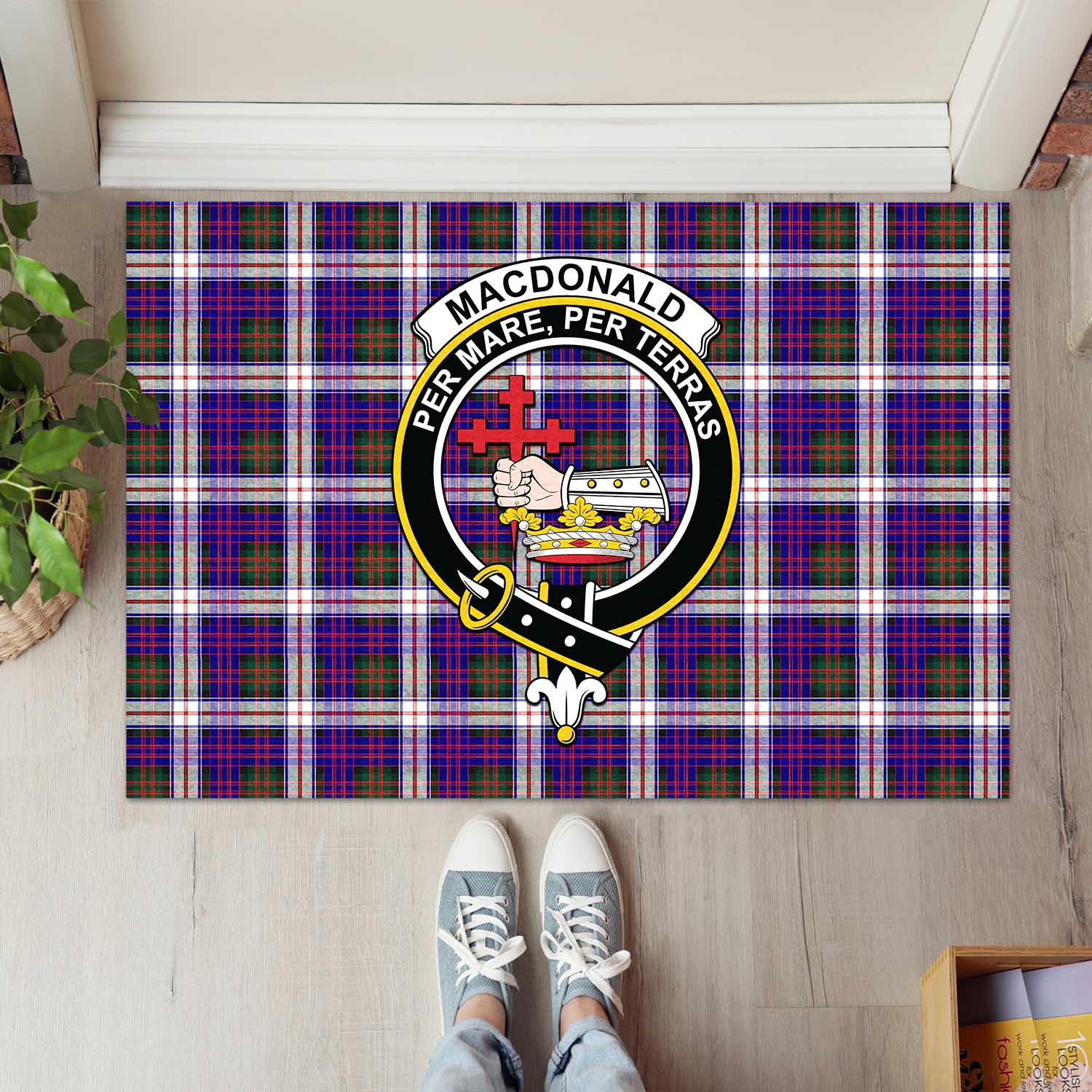 MacDonald Dress Modern Tartan Door Mat with Family Crest - Tartanvibesclothing