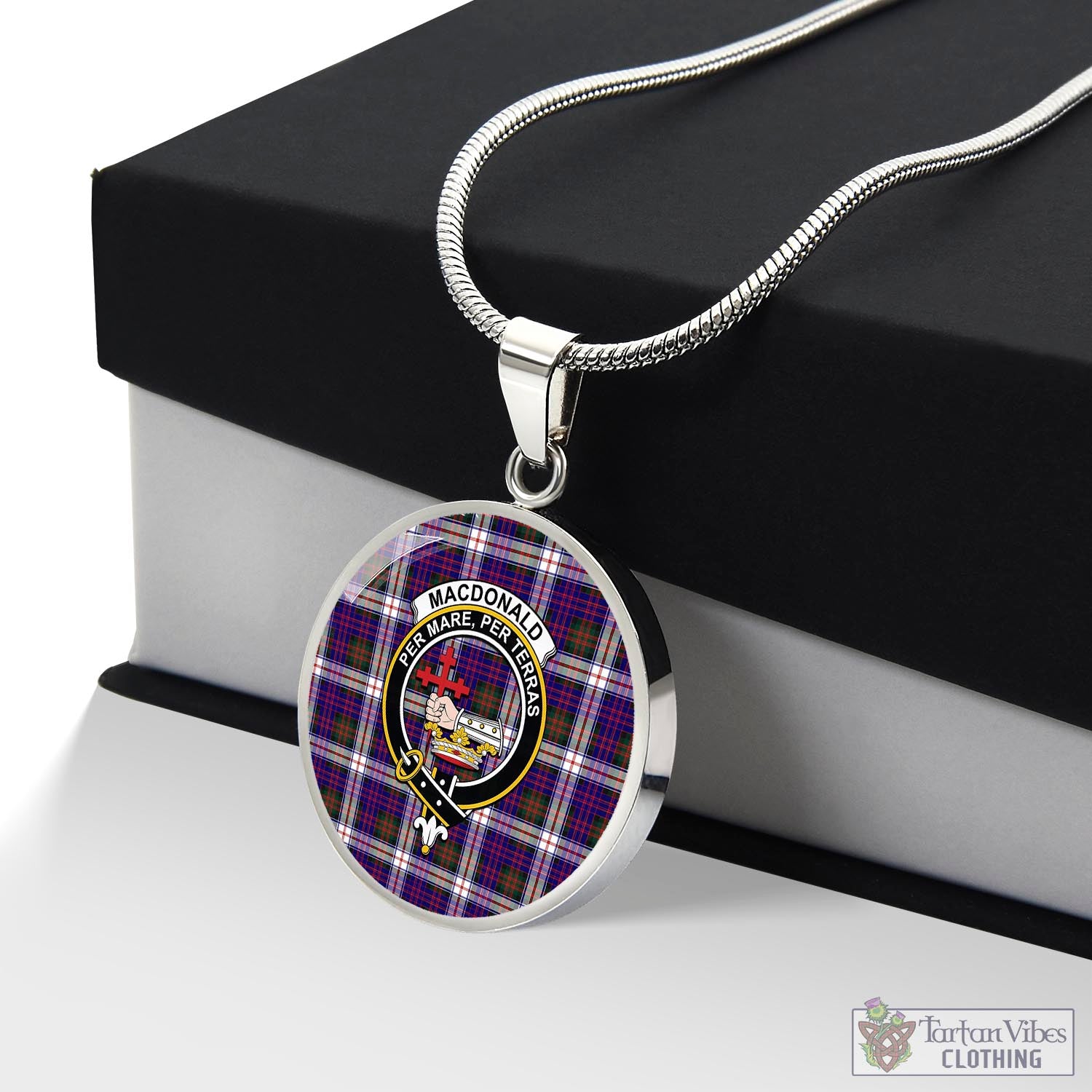 Tartan Vibes Clothing MacDonald Dress Modern Tartan Circle Necklace with Family Crest