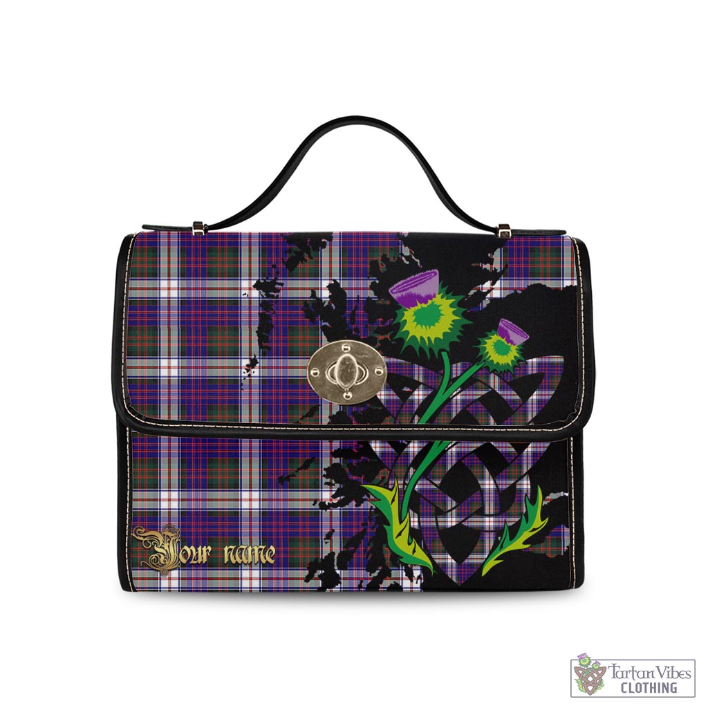 Tartan Vibes Clothing MacDonald Dress Modern Tartan Waterproof Canvas Bag with Scotland Map and Thistle Celtic Accents