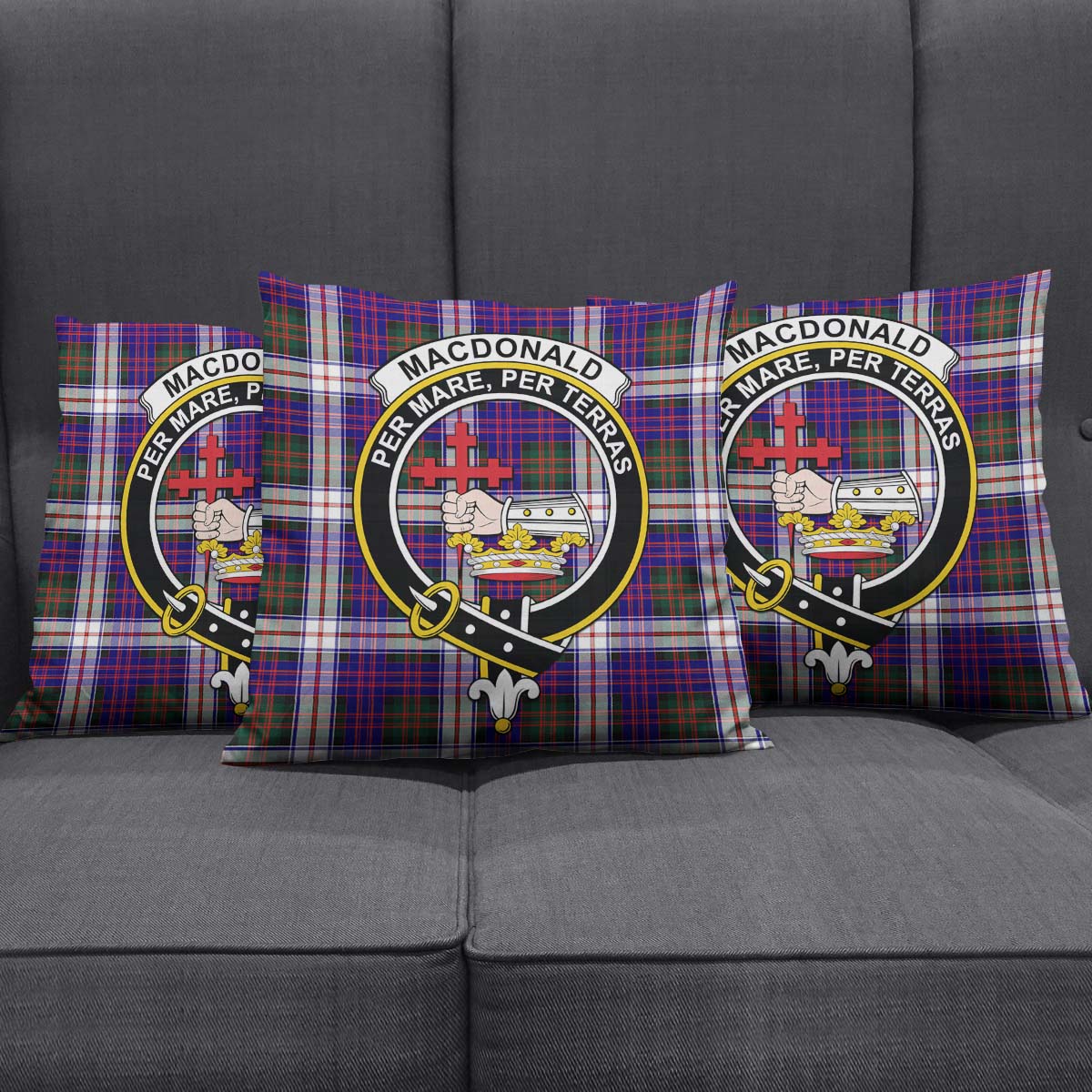 MacDonald Dress Modern Tartan Pillow Cover with Family Crest Square Pillow Cover - Tartanvibesclothing