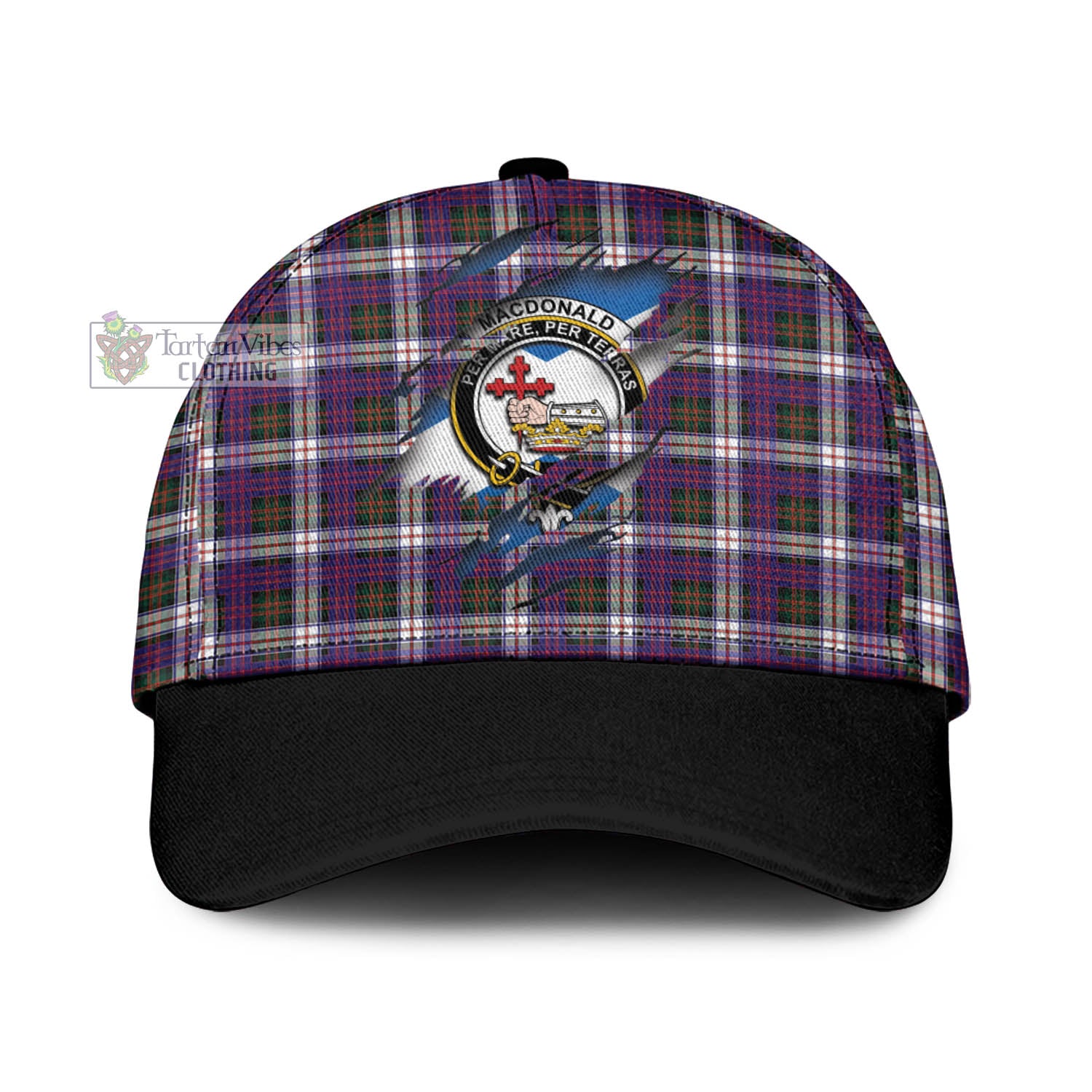 Tartan Vibes Clothing MacDonald Dress Modern Tartan Classic Cap with Family Crest In Me Style