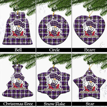 MacDonald Dress Modern Tartan Christmas Ceramic Ornaments with Scottish Gnome Playing Bagpipes