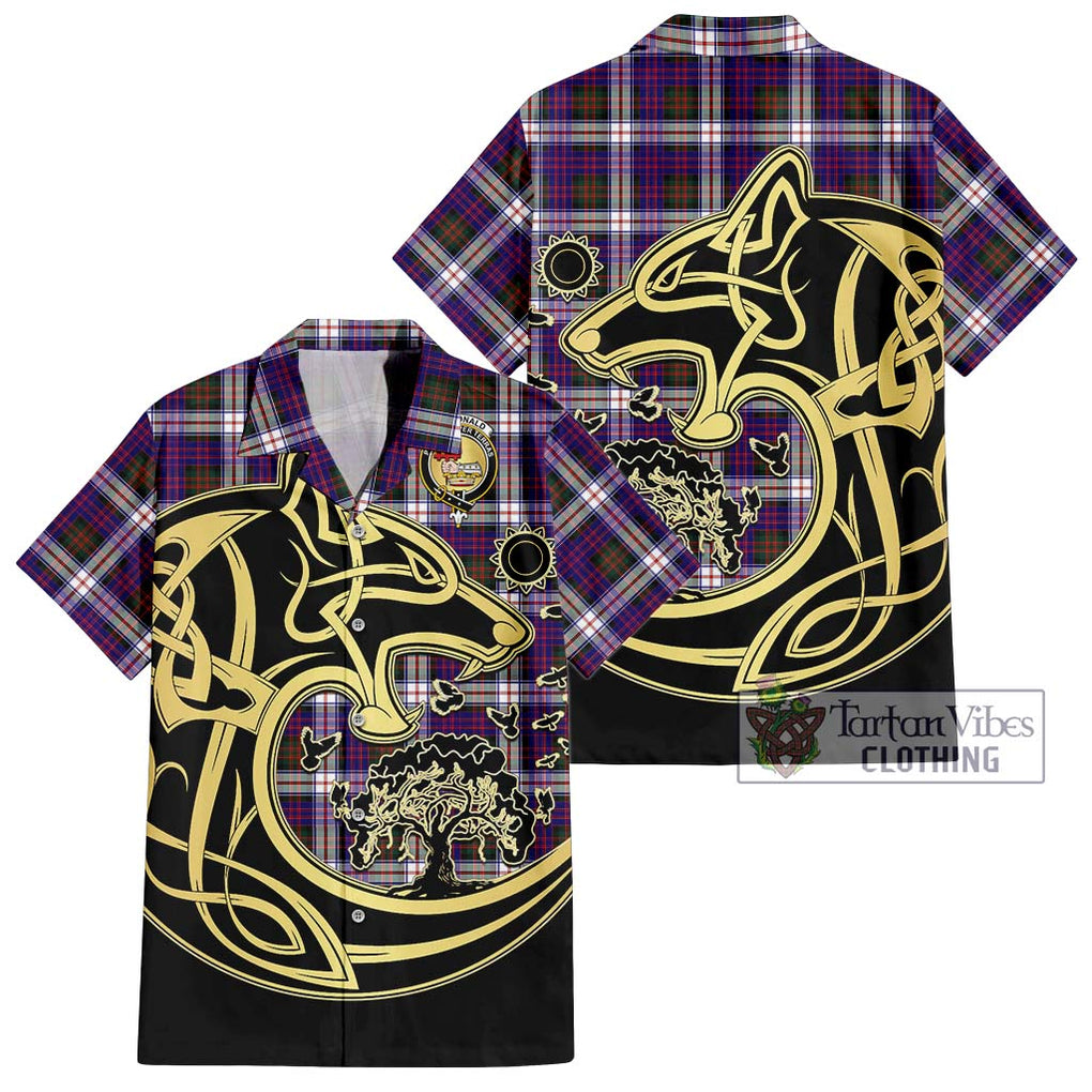 MacDonald Dress Modern Tartan Short Sleeve Button Shirt with Family Crest Celtic Wolf Style Kid - Tartan Vibes Clothing