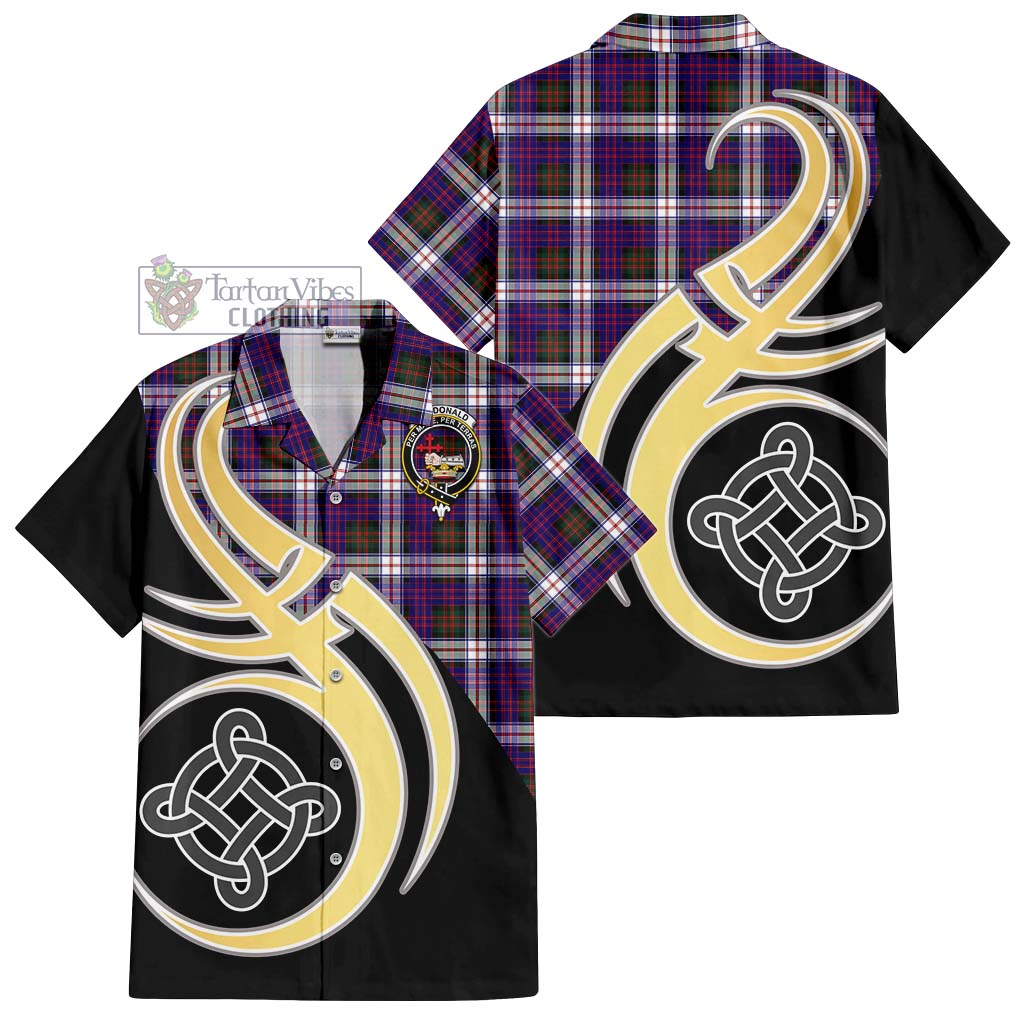 MacDonald Dress Modern Tartan Short Sleeve Button Shirt with Family Crest and Celtic Symbol Style - Tartan Vibes Clothing