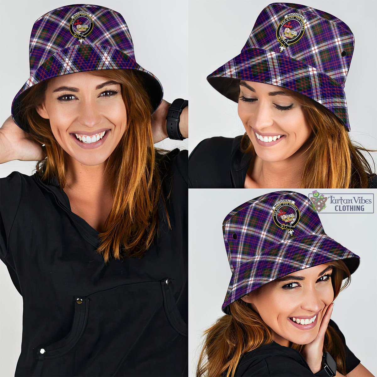 Tartan Vibes Clothing MacDonald Dress Modern Tartan Bucket Hat with Family Crest