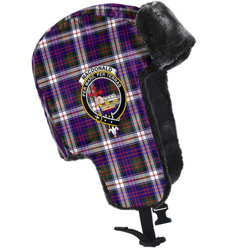 MacDonald Dress Modern Tartan Winter Trapper Hat with Family Crest