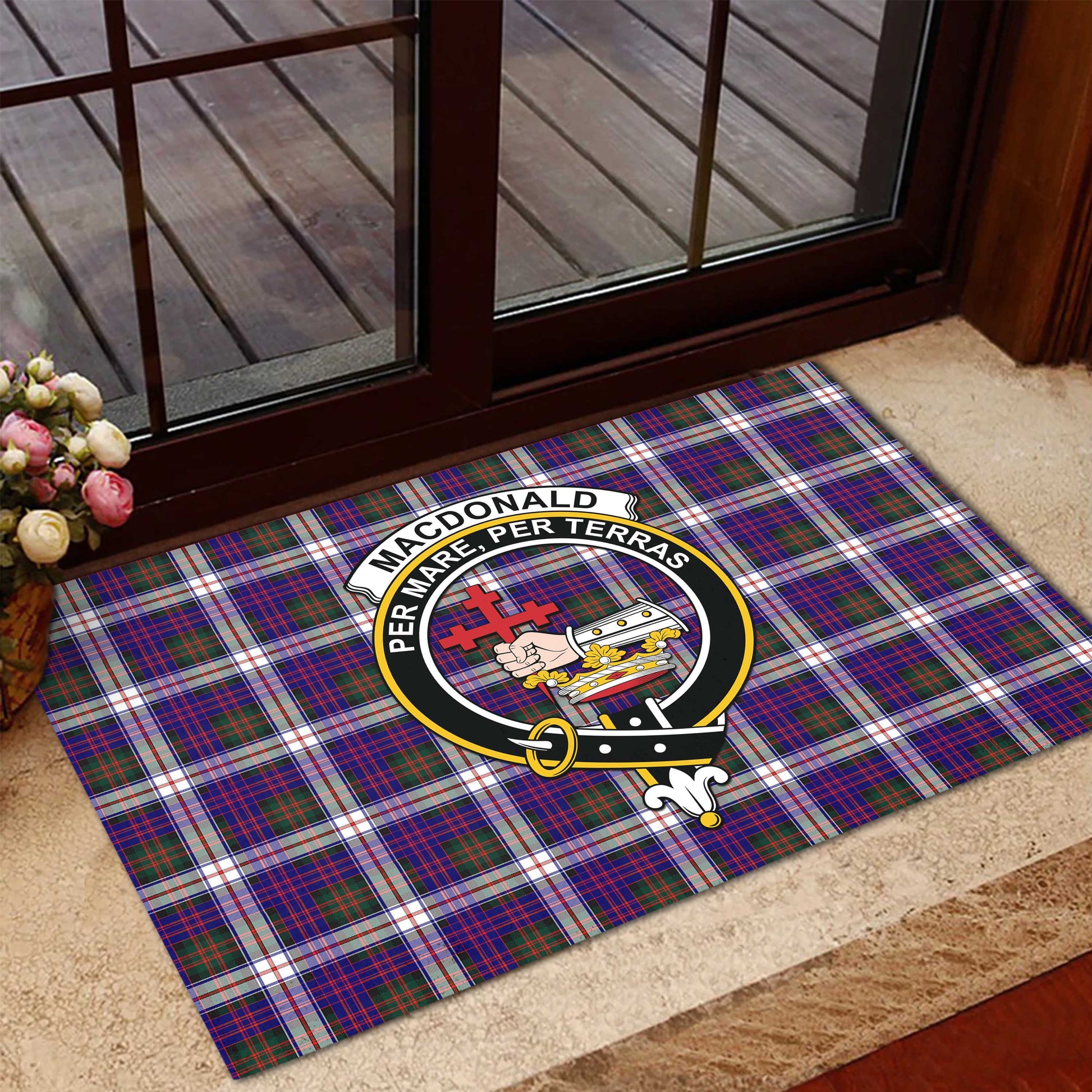 MacDonald Dress Modern Tartan Door Mat with Family Crest - Tartanvibesclothing