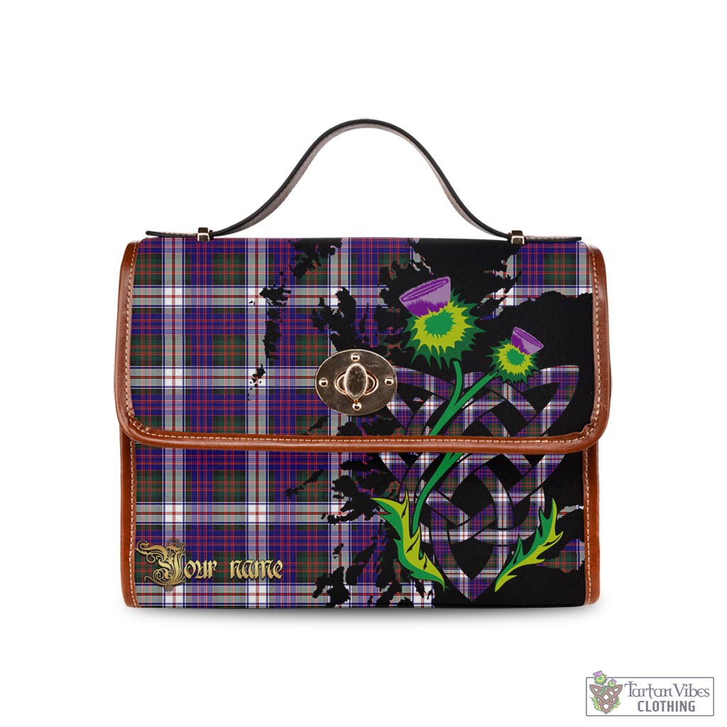 Tartan Vibes Clothing MacDonald Dress Modern Tartan Waterproof Canvas Bag with Scotland Map and Thistle Celtic Accents