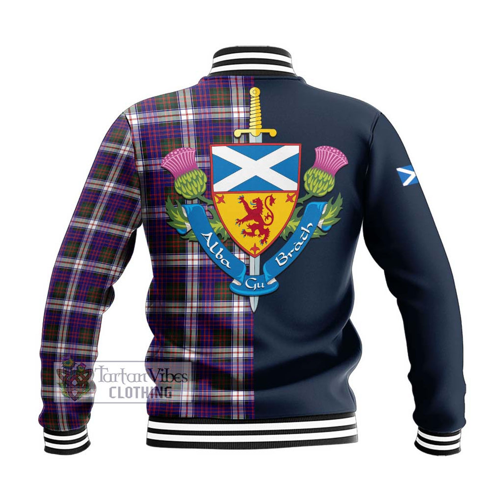 Tartan Vibes Clothing MacDonald Dress Modern Tartan Baseball Jacket with Scottish Lion Royal Arm Half Style