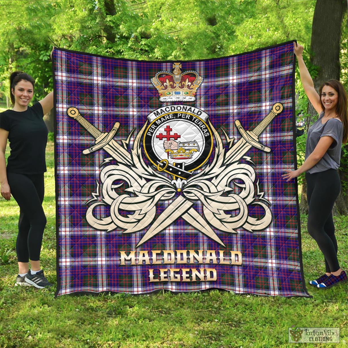 Tartan Vibes Clothing MacDonald Dress Modern Tartan Quilt with Clan Crest and the Golden Sword of Courageous Legacy