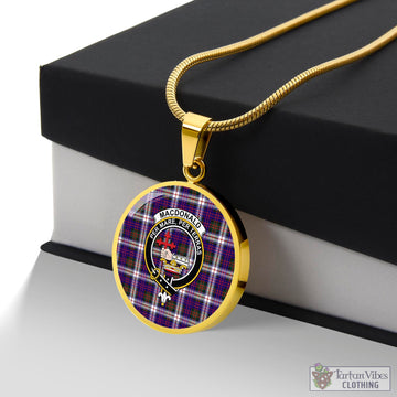 MacDonald Dress Modern Tartan Circle Necklace with Family Crest