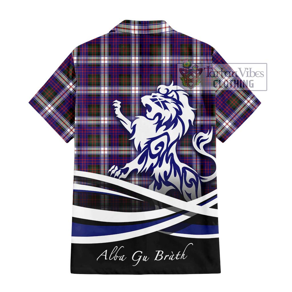 MacDonald Dress Modern Tartan Short Sleeve Button Shirt with Alba Gu Brath Regal Lion Emblem - Tartanvibesclothing Shop