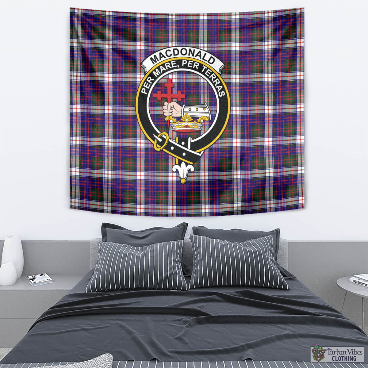 Tartan Vibes Clothing MacDonald Dress Modern Tartan Tapestry Wall Hanging and Home Decor for Room with Family Crest