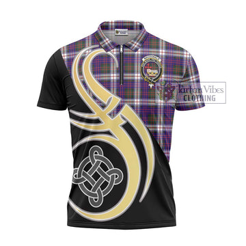 MacDonald Dress Modern Tartan Zipper Polo Shirt with Family Crest and Celtic Symbol Style