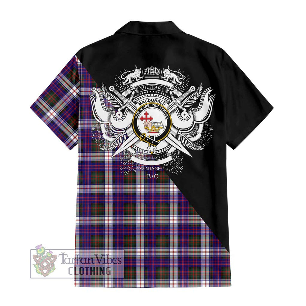 MacDonald Dress Modern Tartan Short Sleeve Button Shirt with Family Crest and Military Logo Style - Tartanvibesclothing Shop